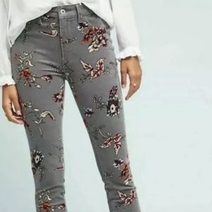 Anthropologie Pilcro & Letterpress Corduroy High Rise Skinny Jeans Gray Floral